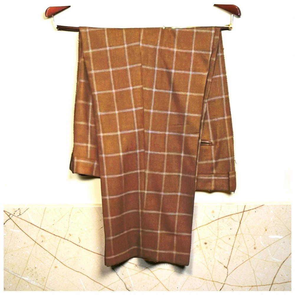 Tom James Custom 3-Piece Suit | Windowpane | Gold Buttons | Classic Tailored